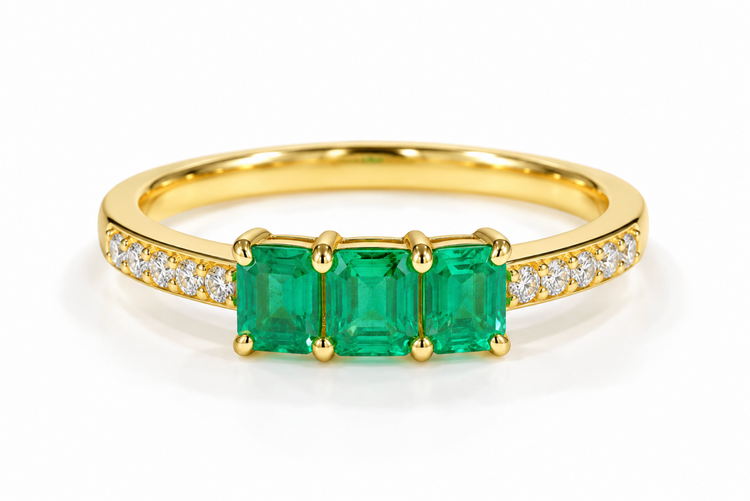 Anillo Esmeralda Tresillo