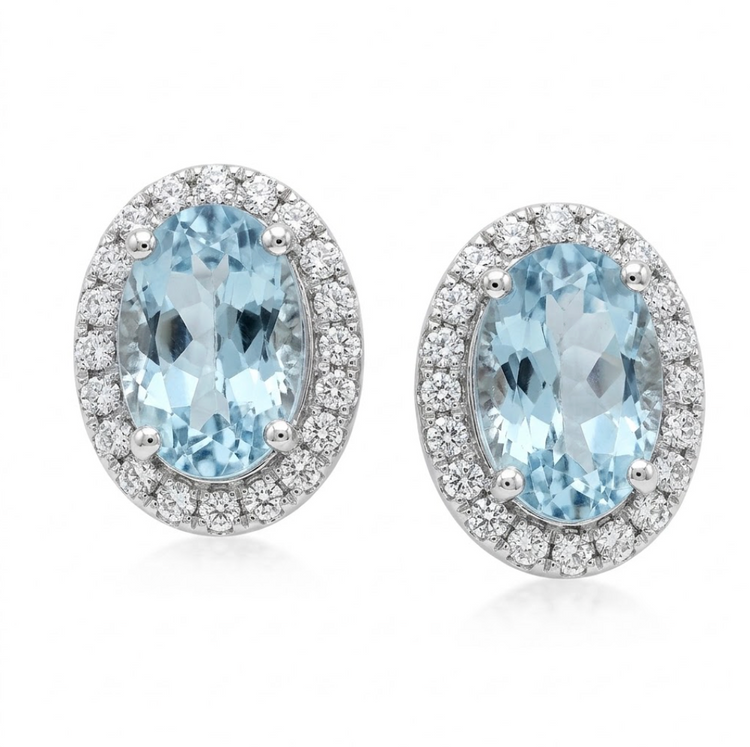 Aretes Aguamarina y halo de diamantes