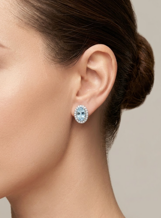 Aretes Aguamarina y halo de diamantes