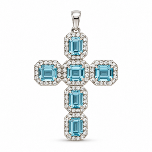 Dije Cruz Aguamarina Diamantes