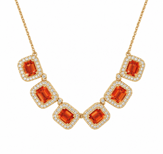 Collar zafiro naranja y diamantes