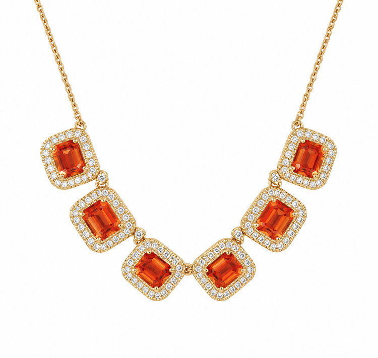 Collar zafiro naranja y diamantes