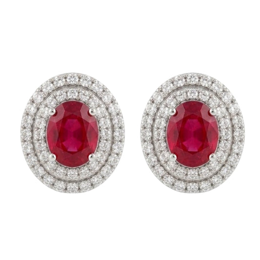 Aretes rubi halo diamantes
