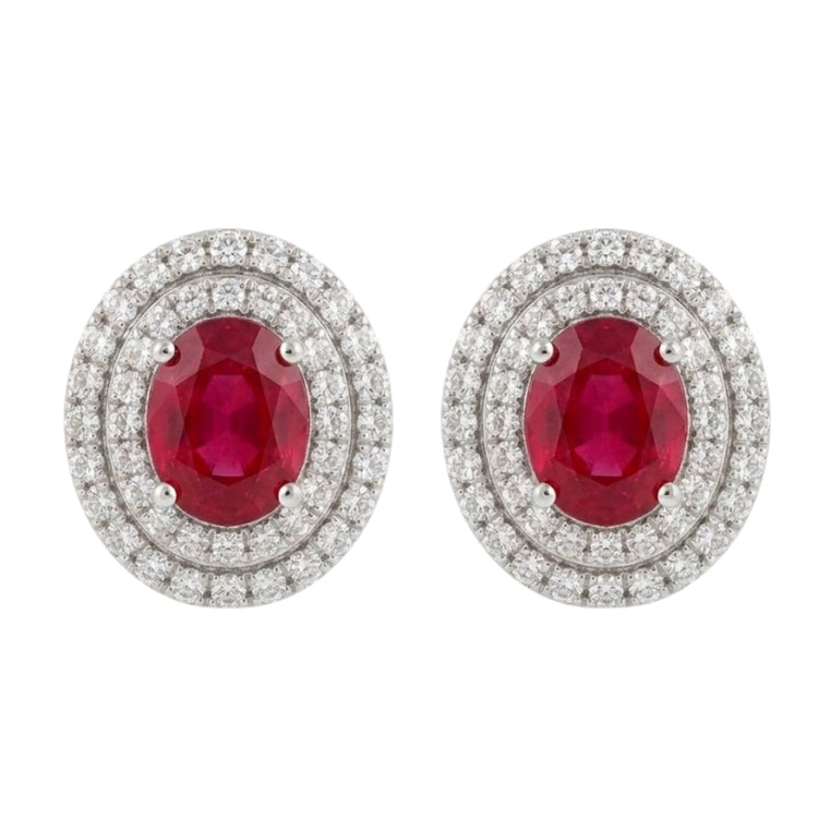 Aretes rubi halo diamantes