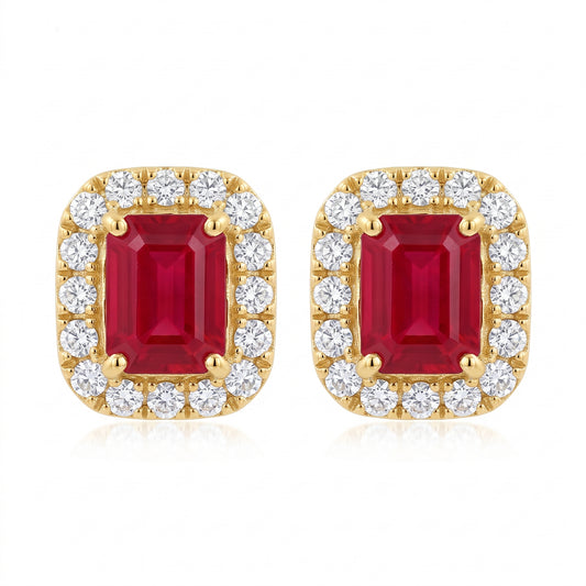 Aretes rubí y diamantes