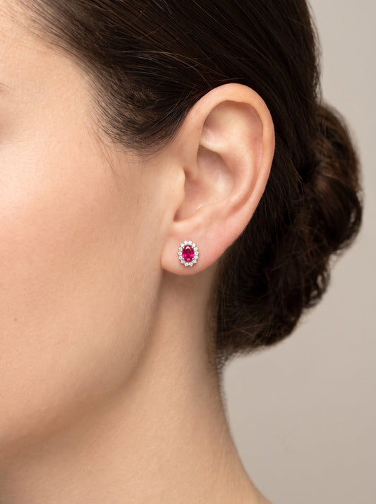 Aretes rubí y diamantes