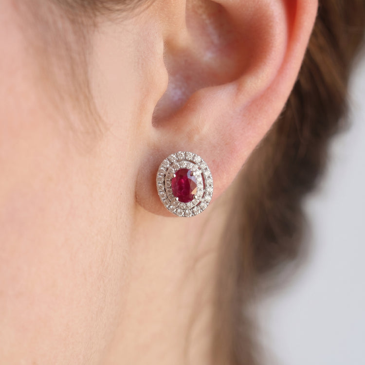 Aretes rubi halo diamantes