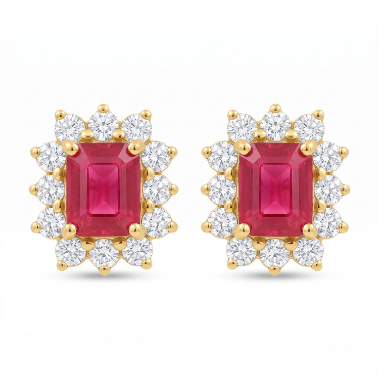 Aretes rubí y diamantes