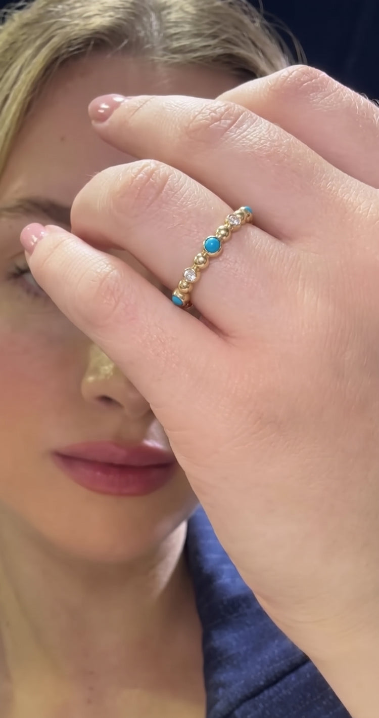 Anillo Turquesas y Diamantes
