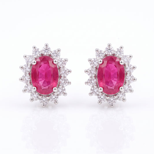 Aretes rubí y diamantes