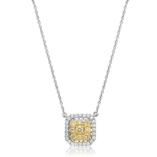Two Tone Diamond Cluster Necklace