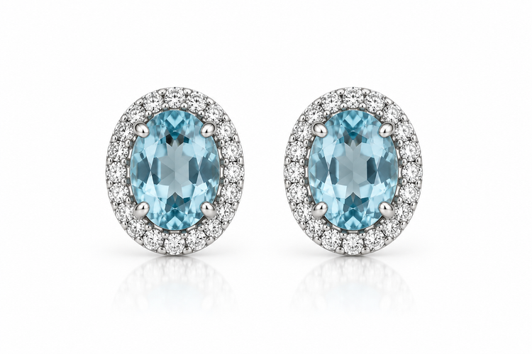 Aretes Aguamarina Oval Diamantes