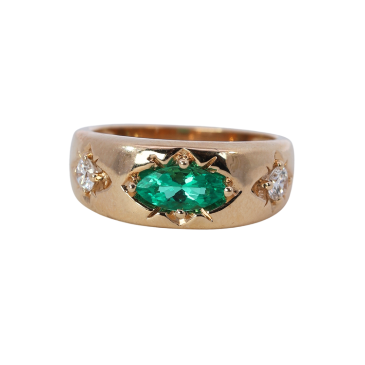 Anillo Chunky Tresillo Esmeralda