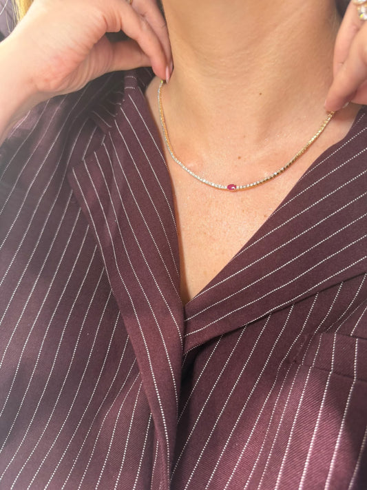 Tennis Necklace Diamantes Rubí
