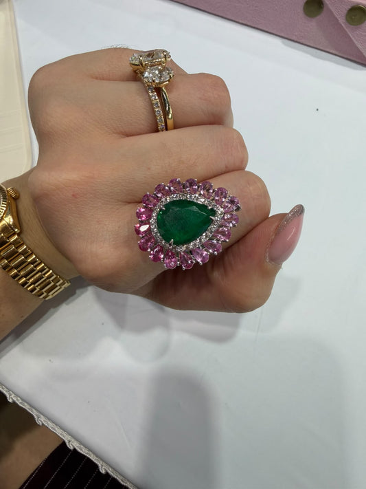 Anillo Esmeralda, Zafiros Rosas & Diamantes
