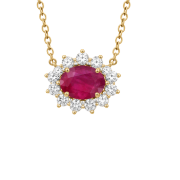 Collar Rubi con Halo de  Diamantes