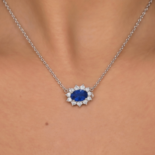 Collar zafiro con halo de diamantes