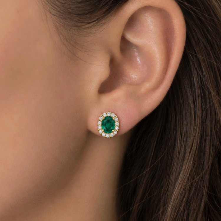 Aretes Esmeralda y Halo de Diamantes