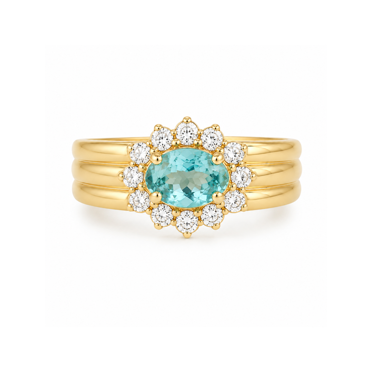 Anillo de Paraiba Halo Diamantes