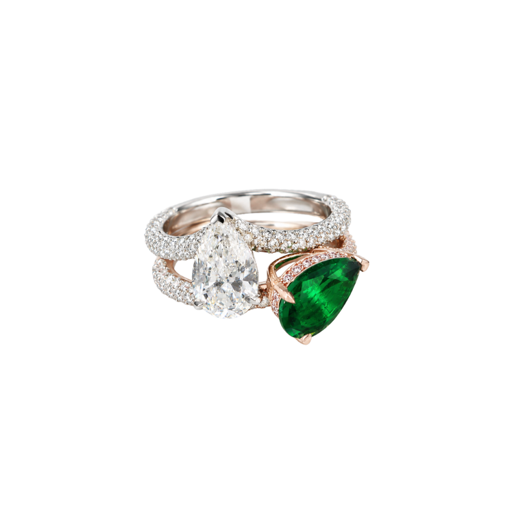 Anillo Two Stone Pear Pavé