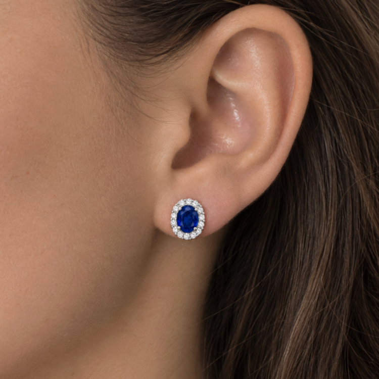 Aretes Zafiro y Halo de Diamantes