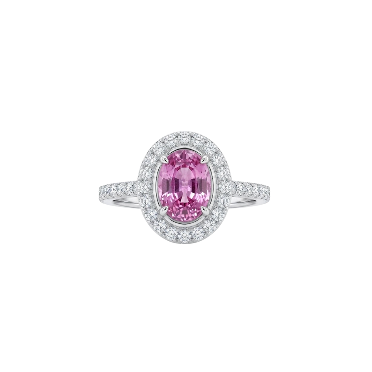 Anillo zafiro rosa Halo Diamantes