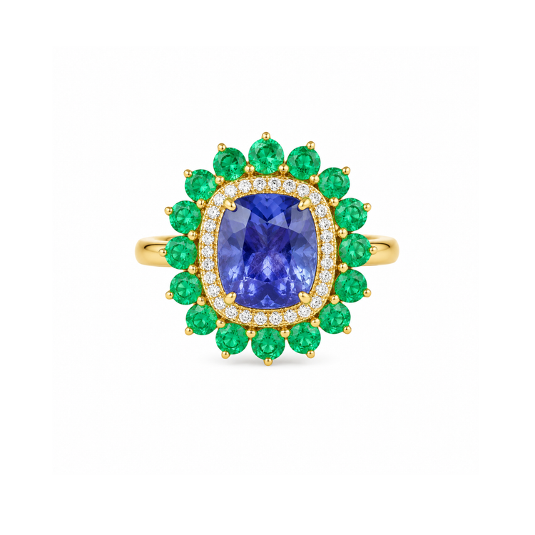 Anillo Tanzanita con Esmeraldas y Diamantes