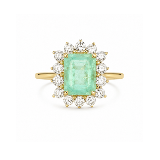 Anillo de Esmeralda Halo Diamantes