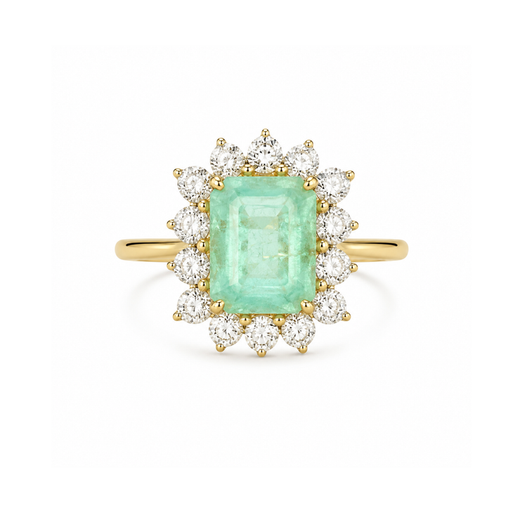 Anillo de Esmeralda Halo Diamantes