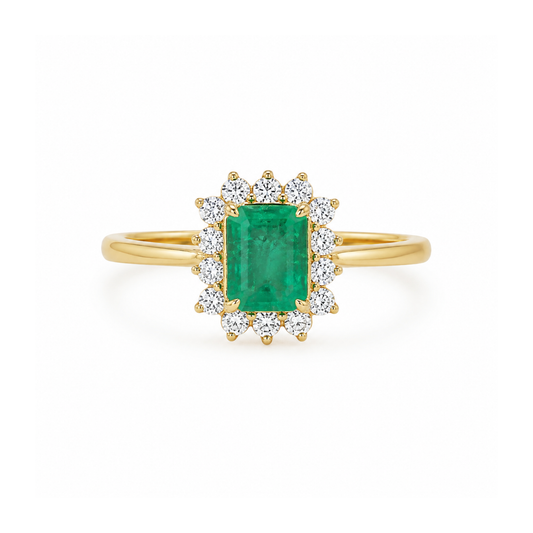 Anillo de Esmeralda Halo Diamantes