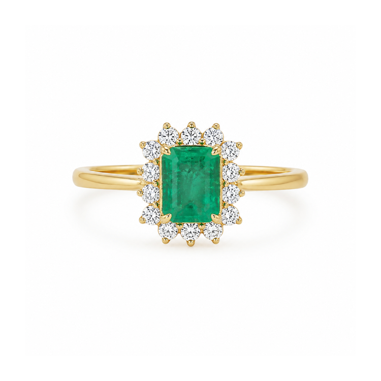 Anillo de Esmeralda Halo Diamantes