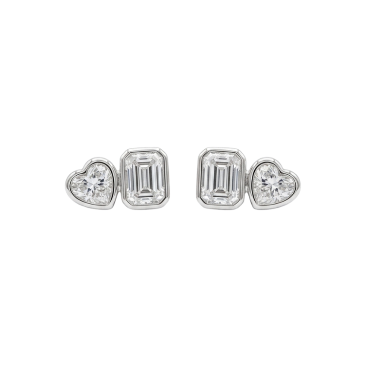 Studs Toi et Moi Heart & Emerald