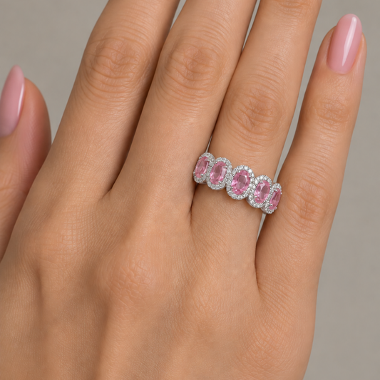 Churumbela Zafiro Rosa  Oval Halo Diamantes