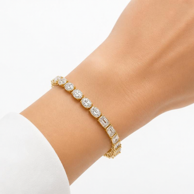 Tennis Bracelet Half Rounds Half Emeralds