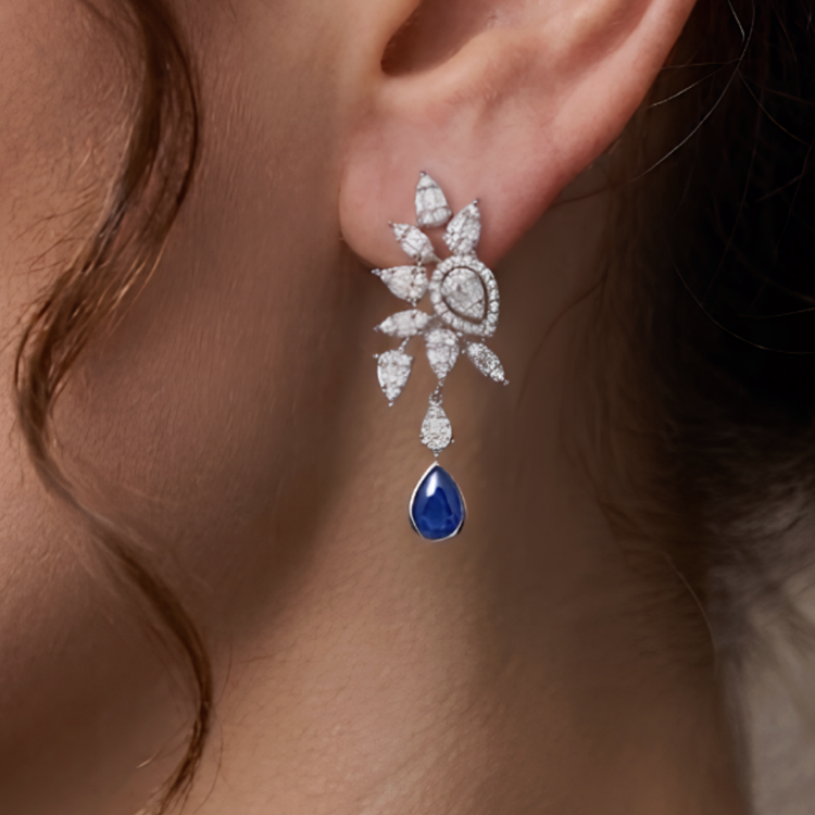 Aretes Zafiro y Diamantes
