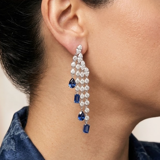 Row Earrings con Zafiros