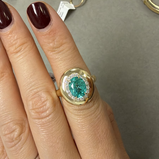 Anillo Chunky Paraiba con Halo