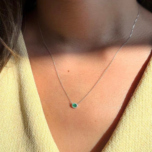 Emerald Pendant with Diamond Bezel 