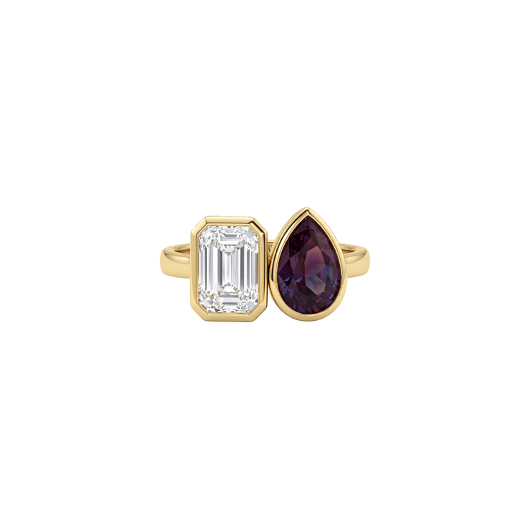 Anillo Toi et Moi Diamante y Alejandrita