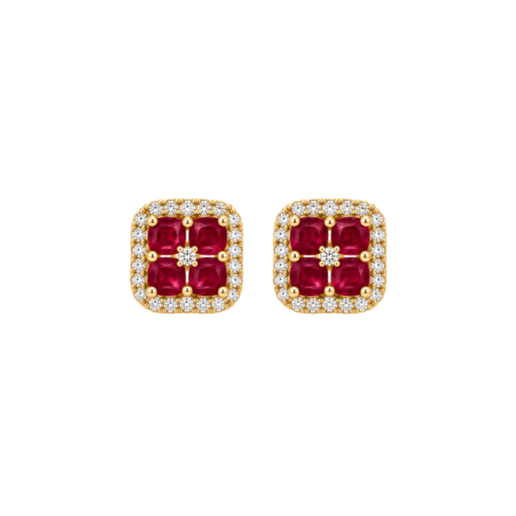 Aretes Diamantes y Rubies