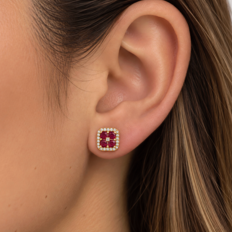 Aretes Diamantes y Rubies