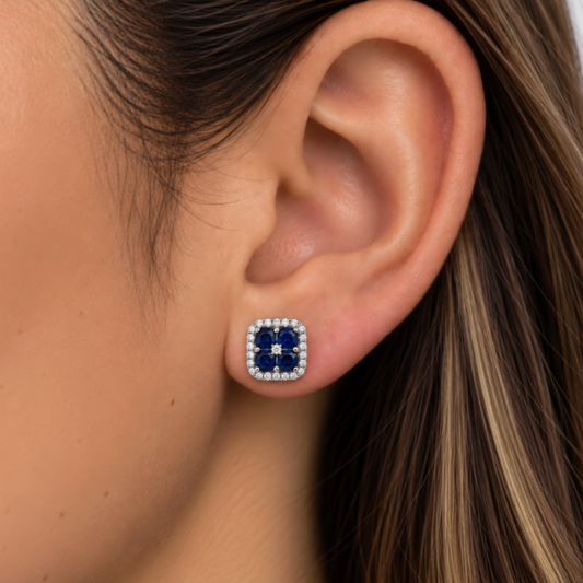 Aretes Diamantes y Zafiros