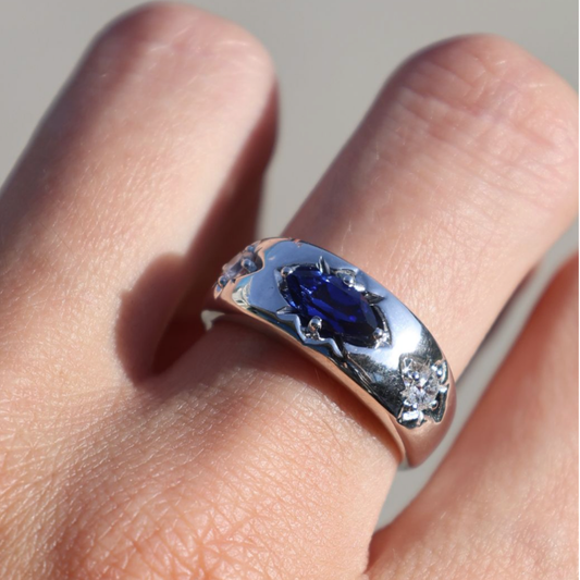 Anillo Chunky Tresillo Zafiro