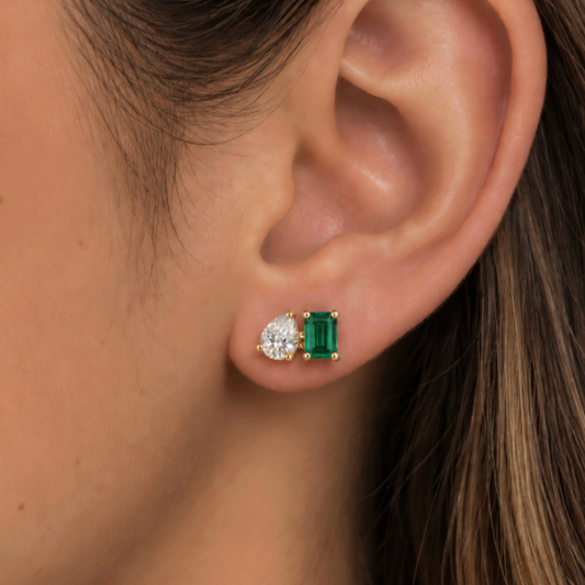 Aretes Toi et Moi Esmeralda y Diamante
