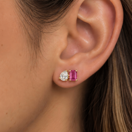 Aretes Toi et Moi Zafiro Rosa y Diamante