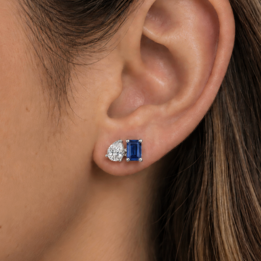 Aretes Toi et Moi Zafiro y Diamante