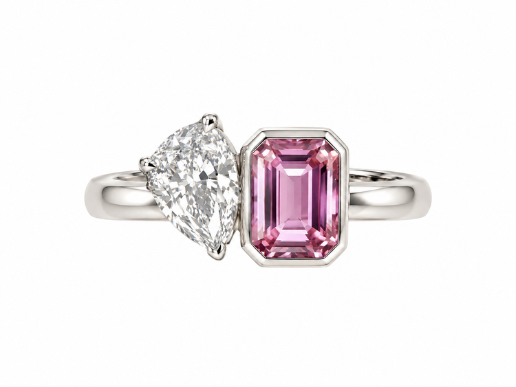 Anillo Zafiro Rosa Diamante Toi et Moi
