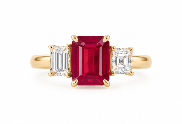 Anillo Rubí Diamantes Tresillo