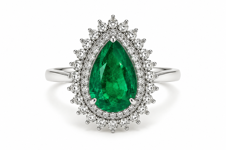 Anillos de esmeralda corte pera
