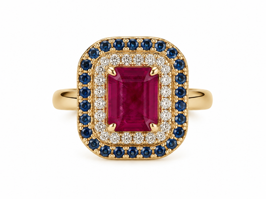 Anillo Rubí Diamantes Fancy Blue